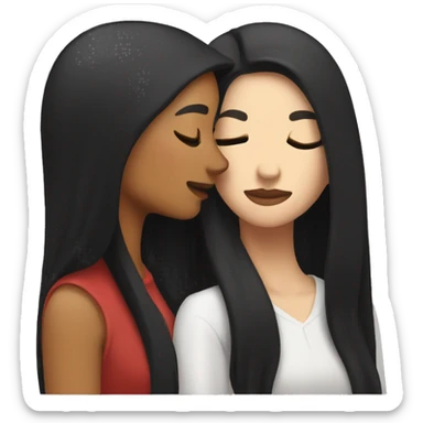 Lesbians with long black hair and white skin kissing passionately sticker