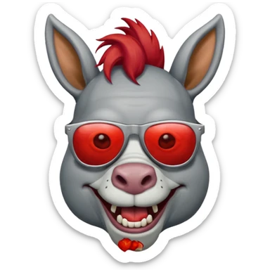 Zombie donkey with sun glasses and red hair and joker nose hungry  sticker