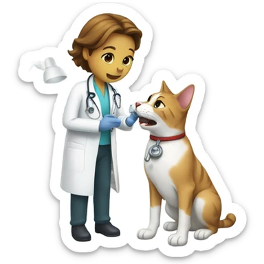 doctor cat treating a dog patient sticker