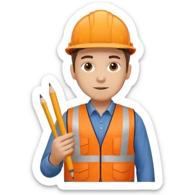 worker wearing orange west holding a pencil sticker