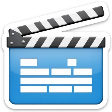ultra simplified movie clapper with blue and white colors, two simple rectangles with a diagonal line sticker