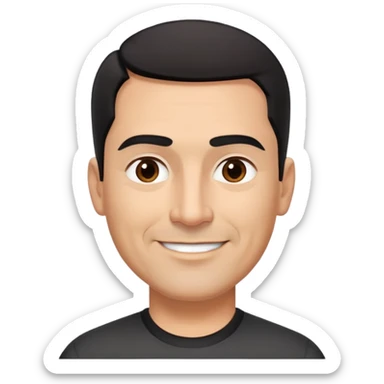 Broad-shouldered Hispanic man in his 50s, light brown complexion, square face with defined jawline, very short black hair with tight fade, thick straight eyebrows, medium dark eyes with vibrant look, wide nose, confident smile, wearing black fitted athletic shirt sticker
