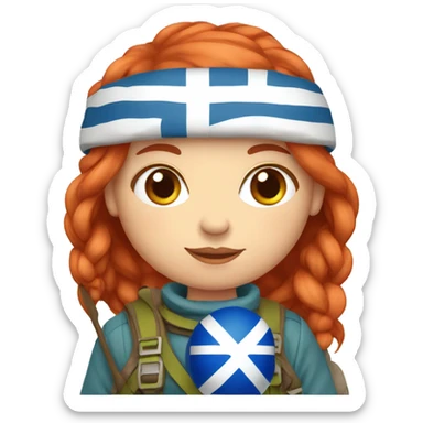 female winter mountaineer red hair holding greek flag and easter egg sticker