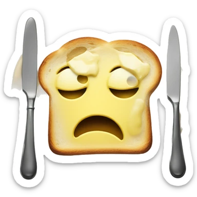 exaggerated sad expression on a sad toast with a crying tear-drop of Butter sticker
