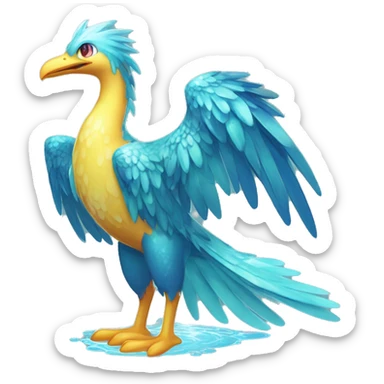 Wet dripping watery Cool Cute Fantasy legendary sea-bird water-type-Hydro-Phoenix-avian Fakemon full body sticker