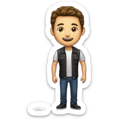  men with brown hair and light skin with microphone stand in front of him with show spotlights on a stage and many lights and spotlights on a raised theater stage sticker