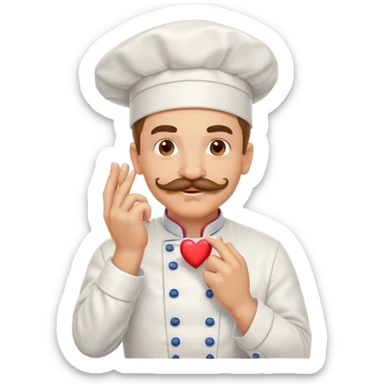 Happy mustachioed chef kissing his hand with pinched fingers and hearts  sticker