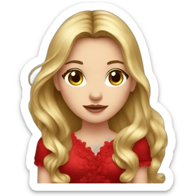 Fair-skin-elegant-girl-in-red-dress-dark-and-long-hair sticker
