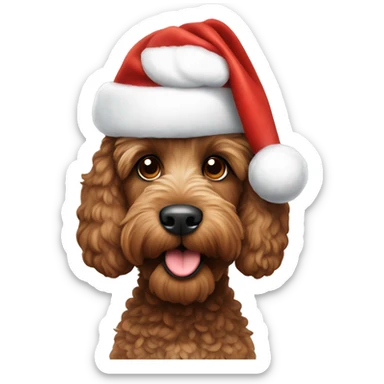 Brown Cockapoo wearing a Santa hat looking happy sticker