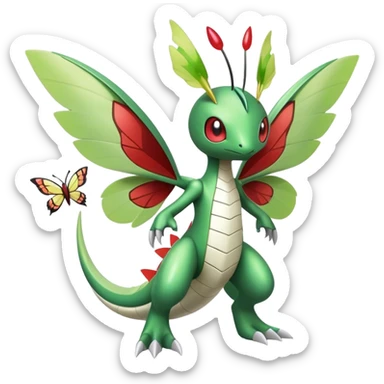 Cute Cool Edgy Shiny Futuristic Ethereal Legendary Kartana-Digimon-Schyther-Flygon-hybrid full body with butterfly wings sticker
