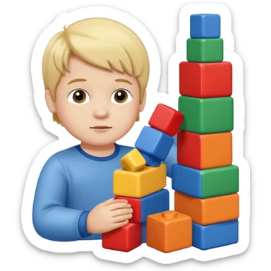 Toddler boy – stacking colorful building blocks.
 sticker