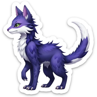 Kawaii dark edgy fantasy ethereal feline-vernid-sergal-fursona animal creature with a tufted tail full body with intricate markings  sticker