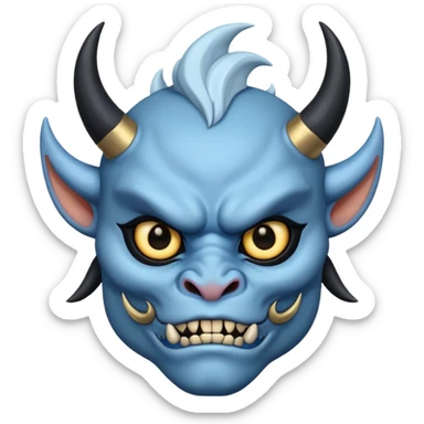 blue oni with black and gold eye. has black horn sticker