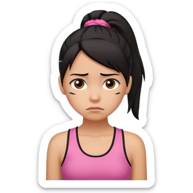 A tan girl with black hair in a ponytail. Wearing a pink tank top. Looking sad sticker
