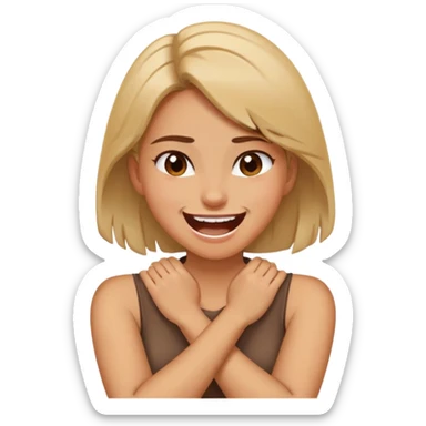 Girl putting her hands crossed on her neck laughing but kinda angry sticker