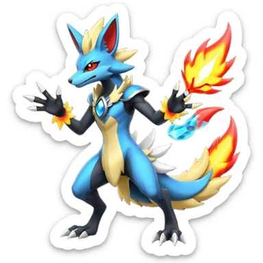 Edgy futuristic Delphox-Zeraora-Salandit-Lucario-fusion sticker