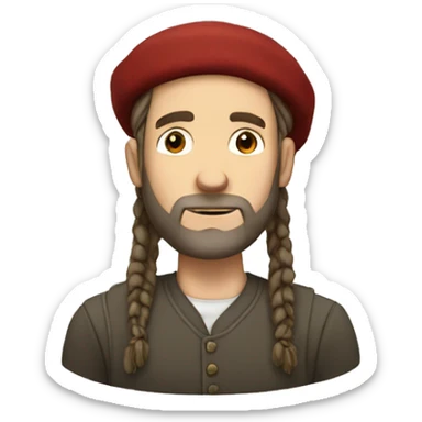 A white man with no beard and no mustache, with dread locks wearing a kippa sticker