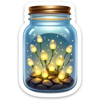 glass jar with solar powered fairy lights inside, glowing sticker