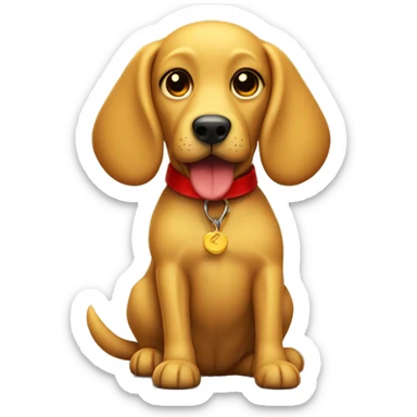 mustard colored dog with very very long ears and red collar sticker