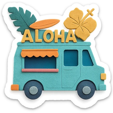 Hawaiian food truck with layered paper look and tropical details in paper craft style sticker