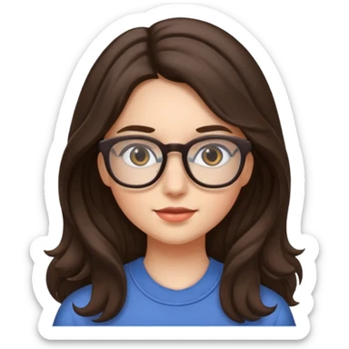 Brunette (more brunette) girl with long not to wavy hair and glasses sticker
