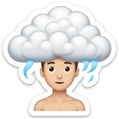 The skinny guy imagines himself getting stronger inside the cloud above his brain. sticker
