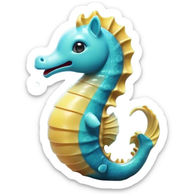 Cinematic Realistic Cute Yawning Sea Horse Portrait Emoji, Head tilted slightly with a dramatic, wide-open yawn, showcasing a soft, flowing body with gently drooping fins and half-closed, drowsy eyes rendered in delicate detail, high shine, relaxed yet expressive, styled with a dash of underwater charm, soft glowing outline, capturing the essence of a sleepy yet affectionate sea horse that appears ready to rest in tranquil water. sticker