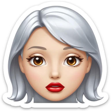 slightly parted lips, silver chrome material, glossy wet shine, seductive aesthetic sticker