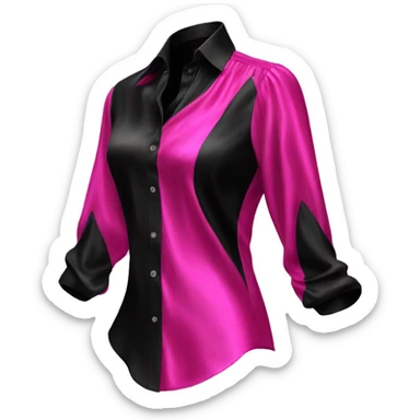 Realistic isolated side view of a black and hot pink shiny silk blouse. sticker