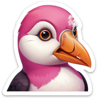 pink puffin angry blow steam nose beak sticker