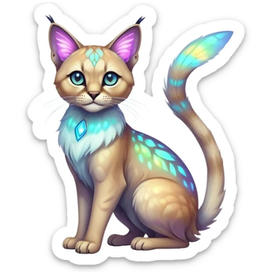 Colorful Neon exotic ethereal iridescent tropical shiny Fantasy-Siamese-Bobcat-Caracal-Moth-Scottish-Fold-feline-Fakémon-feline-hybrid (full body) sticker