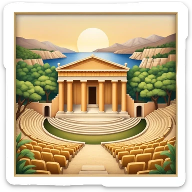 Cinematic Realistic Theatre of Epidaurus Landmark Emoji, depicted as a classical open‚Äêair theatre nestled in nature rendered with soft textures and serene, historical lighting. sticker
