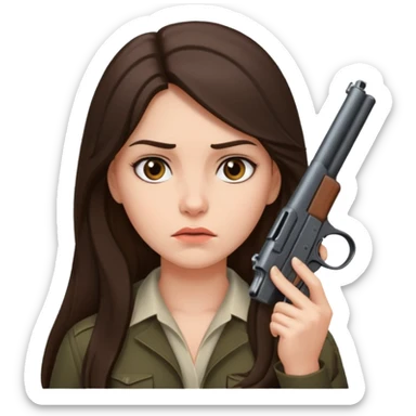 A pretty badass brunette with long hair girl who is about to kill herself witha gun pointed at her temple sticker