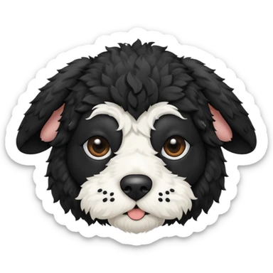 black and white cockapoo - give him a white chest, black ears and black fur covering his eyes, but then a white snout and an upside down white triangle-shaped patch of fur on his forehead sticker