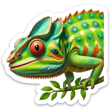 cinematic giant-tongue out chameleon-realistic emoji, mouth wide open with tongue out catching prey, -blending-with-vibrant-greenery.-detailed-scales-in-shifting-colors,-showing-the-chameleon’s-ability-to-camouflage.-soft-natural-light-highlights-its-texture.-light-background, zoomed into its face sticker