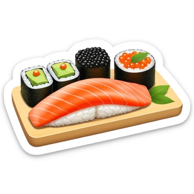 Tabla de shushi, salmón, aguacate, caviar, pez mantequilla  sticker