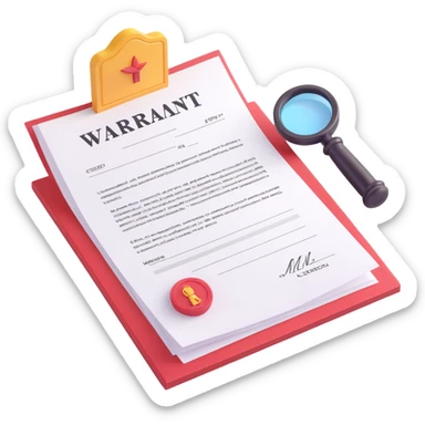Make the paper of the 3D legal document icon more white, keeping the 'WARRANT' at the top, body text, signature, and stamp at the bottom. Maintain the 3D, icon-like style with bright lighting and transparent background. sticker