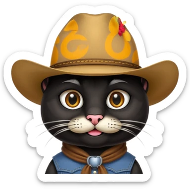 combine the cowboy empjis with a bclack cat emoji and make it have a black thick moustache over the cat wiskers sticker