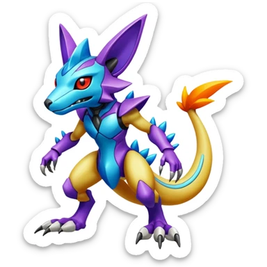  exotic colorful Protogen-Fakémon-Pokémon-Spectrobes-Digimon-Vernid-creature (full body) sticker