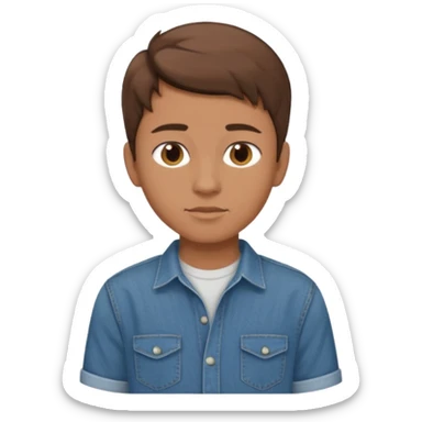 chico con tupe moderno hacia delante castaño, con los ojos marrones vestido con camisa y vaqueros que sea adolescente  sticker