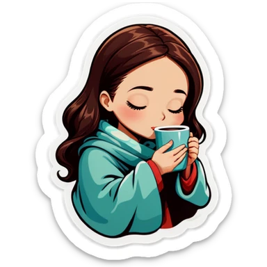 girl inside a blanket sipping coffee eyes closed sticker