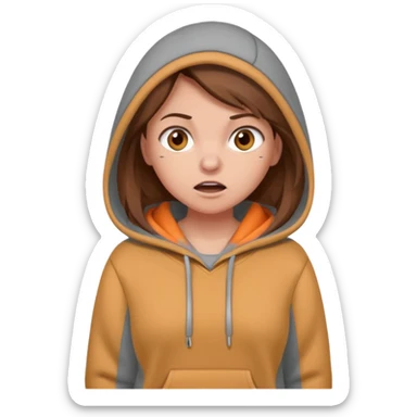 Chica grande  asustada de cuerpo completo con pelo castaño pantalones grises y hoodie gris  sticker