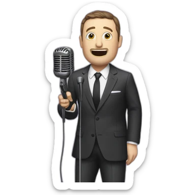 tim robinson in suit singing into microphone stand (full body, ios17, sad) sticker