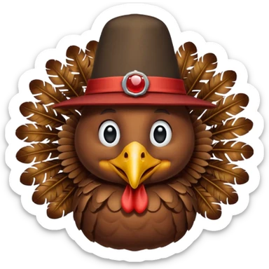 happy-looking turkey wearing a pilgrim hat. sticker