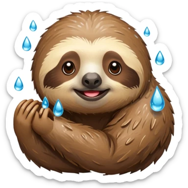 A relaxed sloth coming out from the shower with water sticker