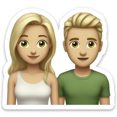 A girl with light skin and light Brown hair and green eyes, beside her a Guy with light beige skin dirtyblond hair and green eyes sticker