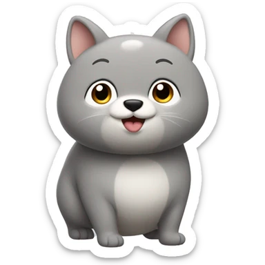 The character has a round, chubby body with short legs and a simple, smiling face. Its fur is primarily light gray, with pointed ears and a short tail. The overall design is cartoonish and adorable. sticker