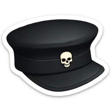 A black peaked cap with a skull insignia  sticker