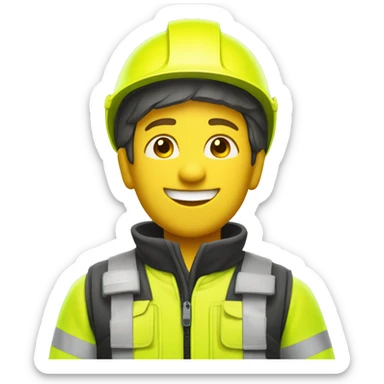 a male rescuer with a fluorescent yellow outfit and a fluorescent yellow helmet smiling sticker
