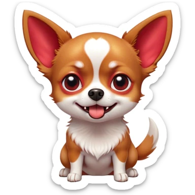 Cinematic Comical Red/White Short Haired Chihuahua Portrait Emoji, Head tilted dramatically with an exaggeratedly shocked or offended expression, short red and white fur with a striking contrast, wide, expressive dark eyes filled with exaggerated disbelief, Simplified yet hilariously expressive features, highly detailed, glowing with a slightly sassy glow, high shine, dramatic yet playful, stylized with an air of attitude, bright and endearing, soft glowing outline, capturing the essence of a sassy and over-the-top pup, so meme-worthy it feels like it could side-eye its way into internet fame instantly! sticker